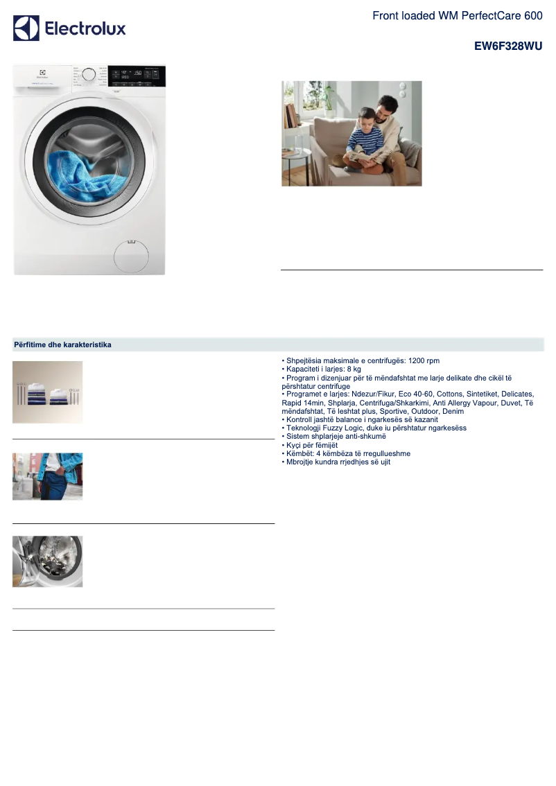 Page 1 de la notice Fiche technique Electrolux EW6F328WU