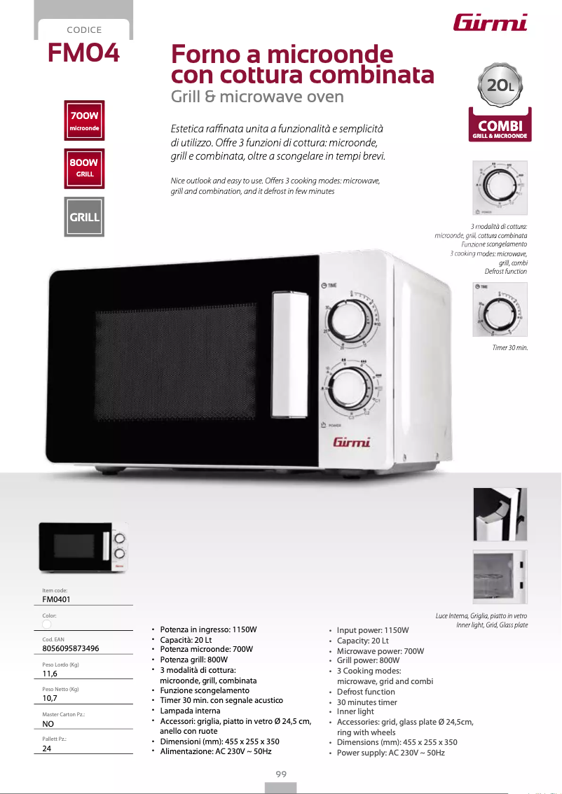 Page 1 de la notice Fiche technique Girmi FM04