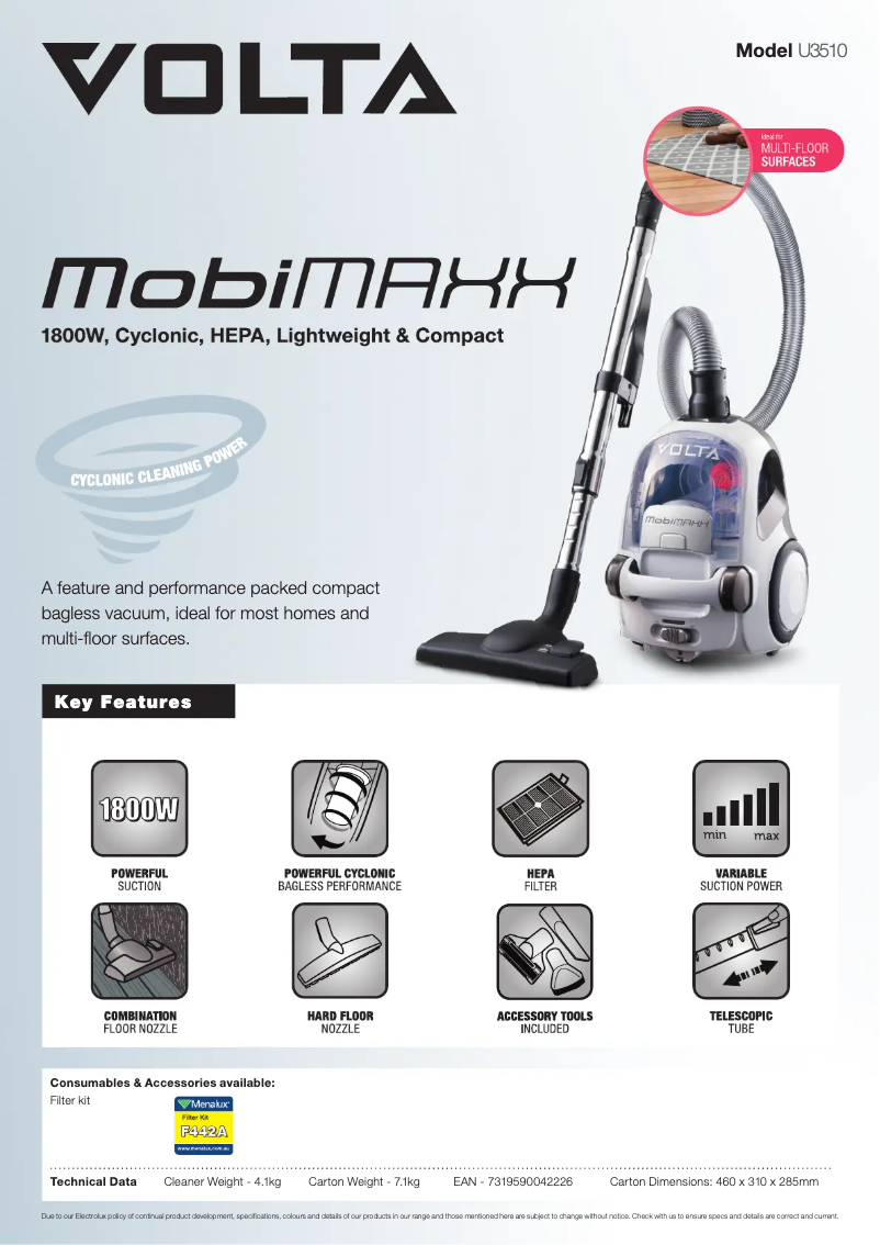 Page n°1 - Fiche technique Volta MobiMaxx U3510