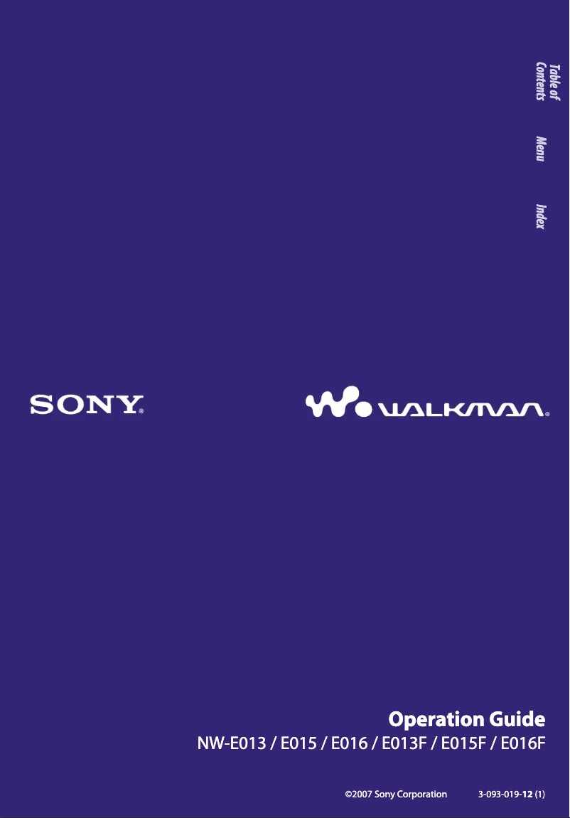 Page 1 de la notice Manuel utilisateur Sony Walkman NW-E013F