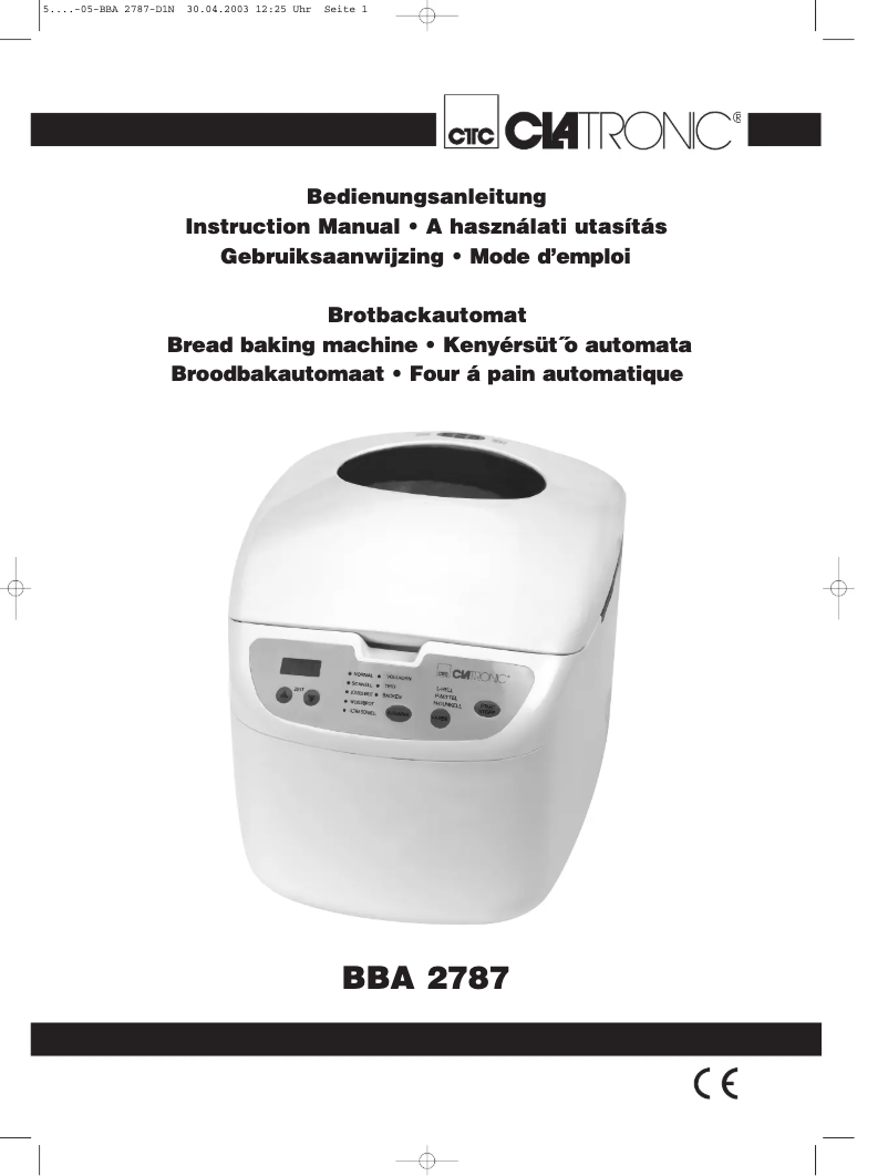 Page 1 de la notice Manuel utilisateur Clatronic BBA 2787