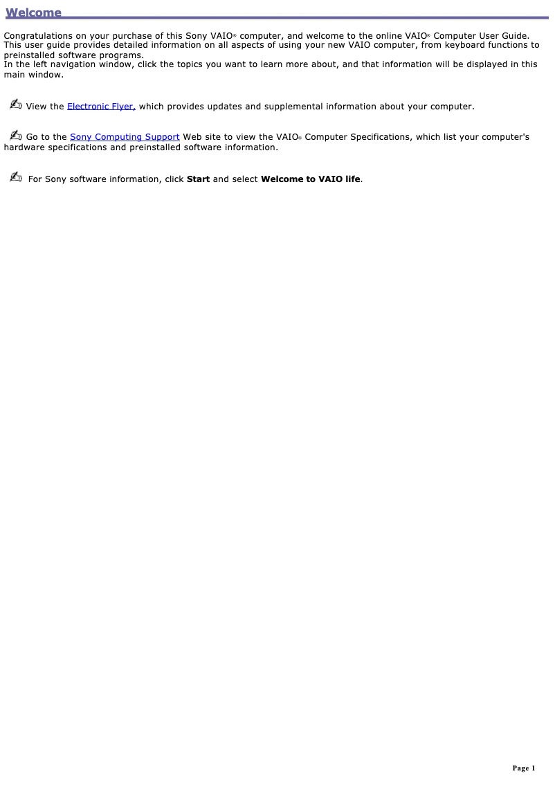 Image de la première page du manuel de l'appareil Vaio VGN-A600P