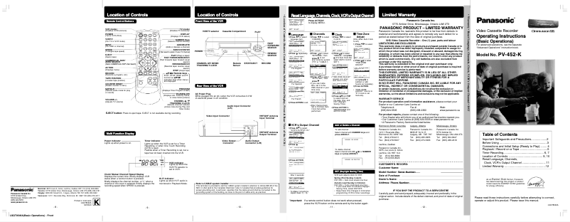 Image de la première page du manuel de l'appareil PV-452K