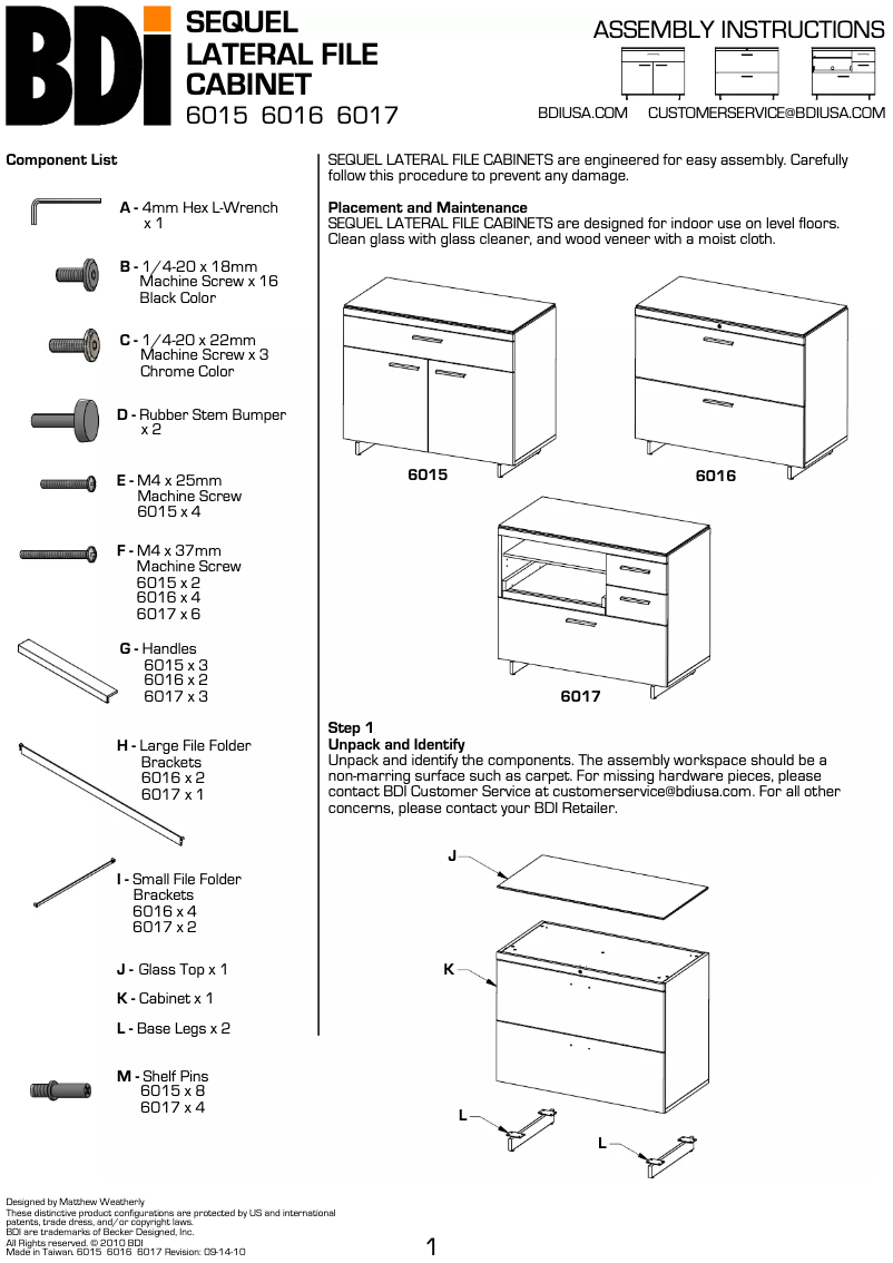 Image de la première page du manuel de l'appareil SEQUEL LATERAL FILE CABINET 6017