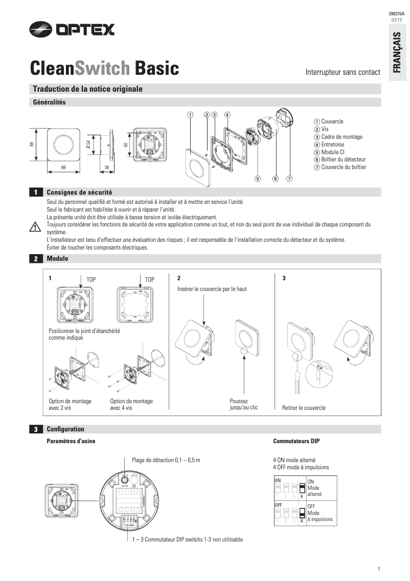 Image de la première page du manuel de l'appareil CleanSwitch LED