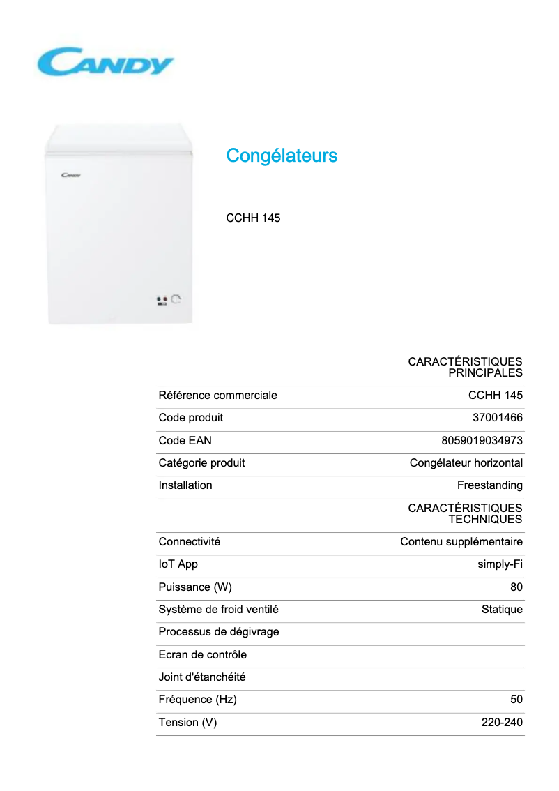 Page 1 de la notice Manuel utilisateur Candy CCHH 145