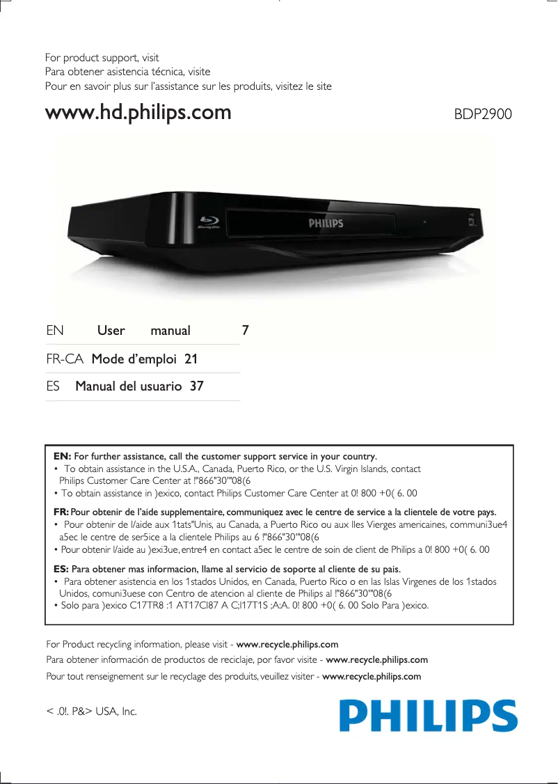 Image de la première page du manuel de l'appareil BDP2900
