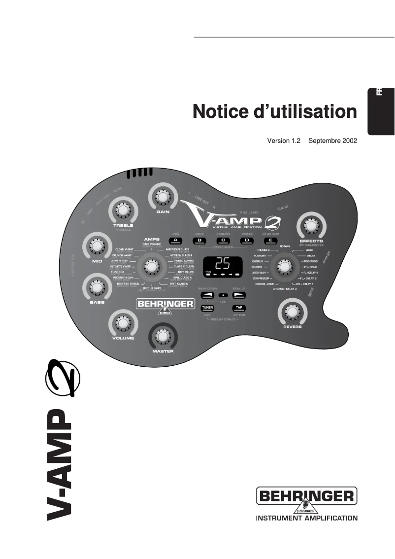 Page 1 de la notice Manuel utilisateur Behringer V-AMP 2