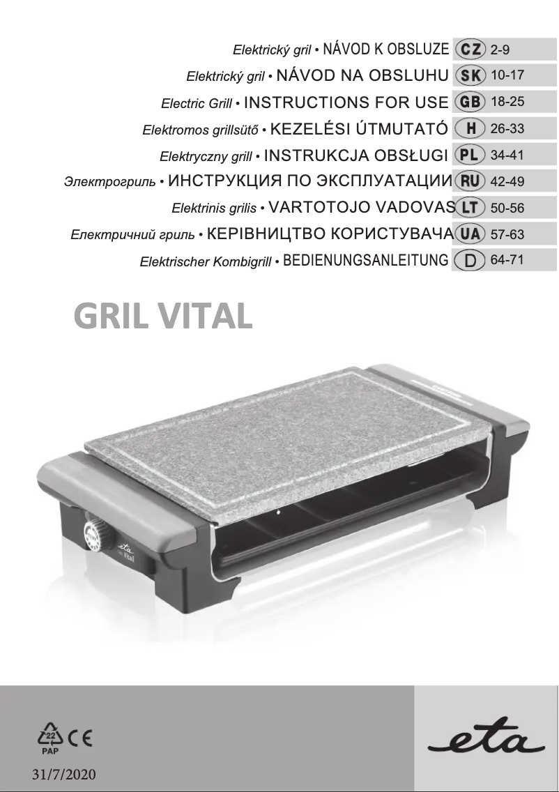 Page 1 de la notice Manuel utilisateur Eta Vital