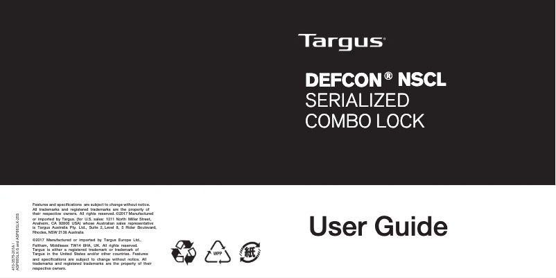 Page 1 of the manual User Manual Targus ASP66GLX-S