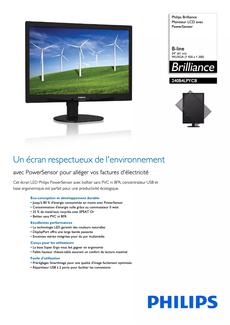 Página 1 del manual Ficha técnica Philips Brilliance 240B4LPYCB