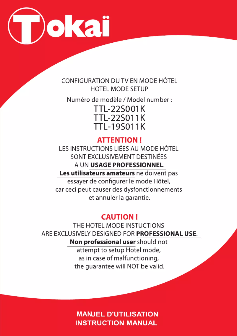 Page 1 de la notice Manuel utilisateur Tokaï TTL-19S011K