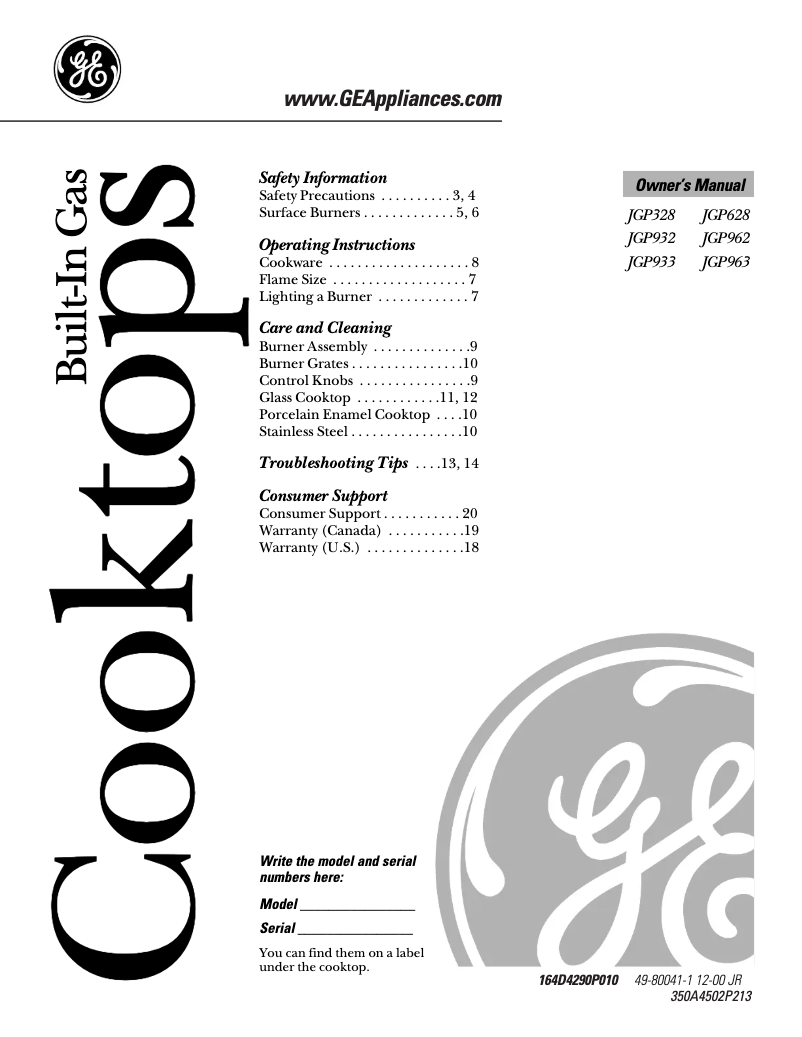 Page n°1 - Mode d'emploi GE JGP932TECWW