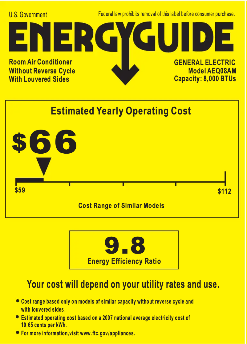 Page n°1 - Label énergétique GE AEQ08AM