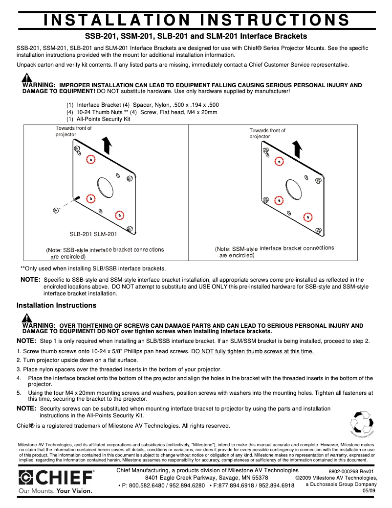 Page 1 de la notice Manuel utilisateur Chief SLB201