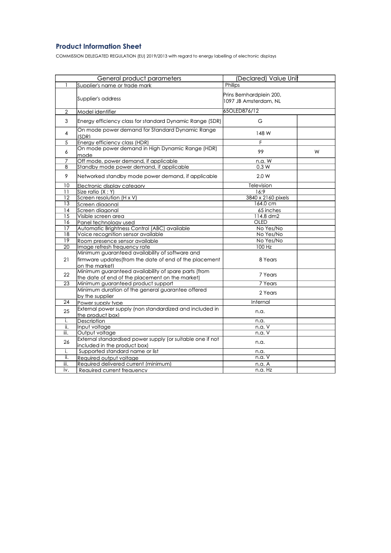 First page image of the manual for 65OLED876