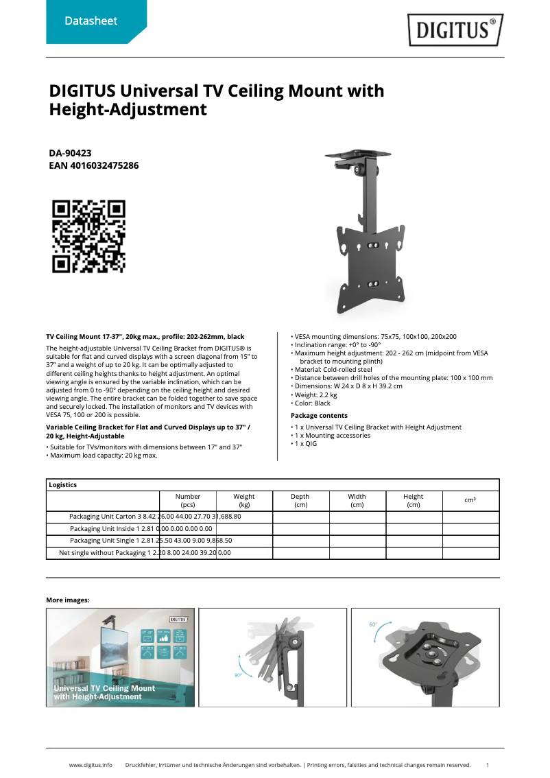 Page 1 de la notice Fiche technique Digitus DA-90423