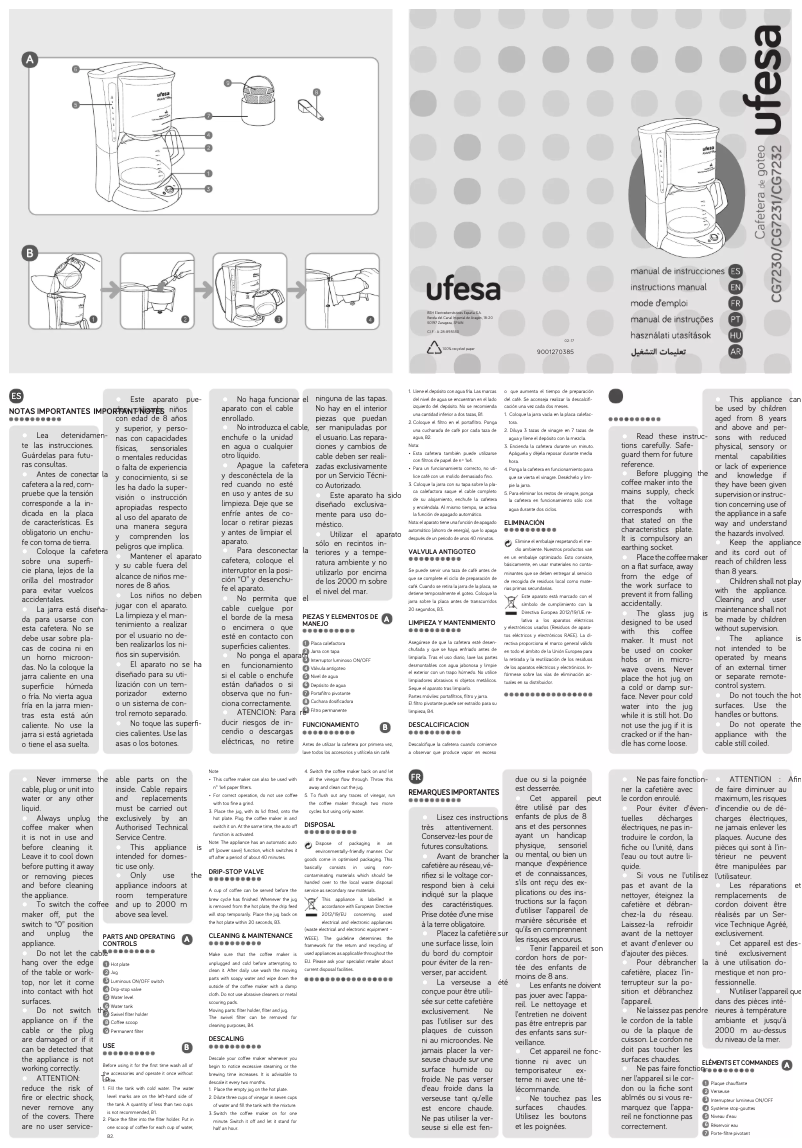 Page 1 de la notice Manuel d'utilisation et d'entretien Ufesa CG7232