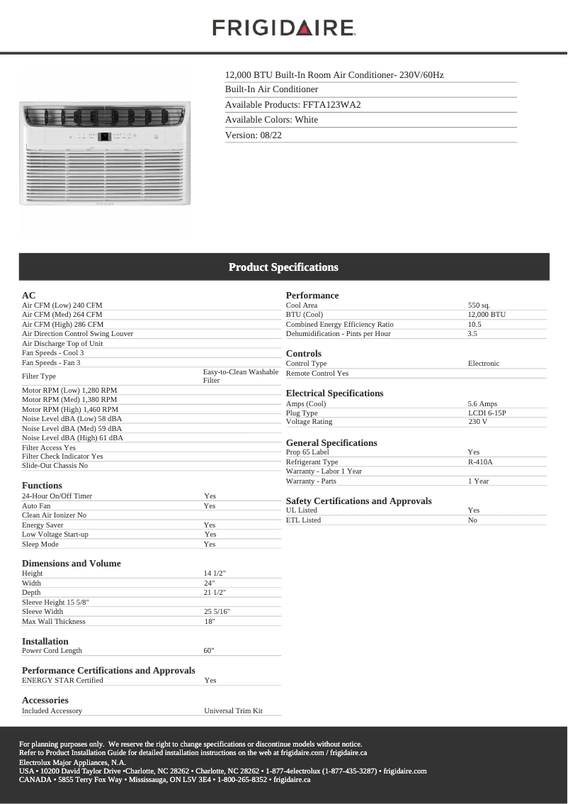 Image de la première page du manuel de l'appareil FFTA123WA2