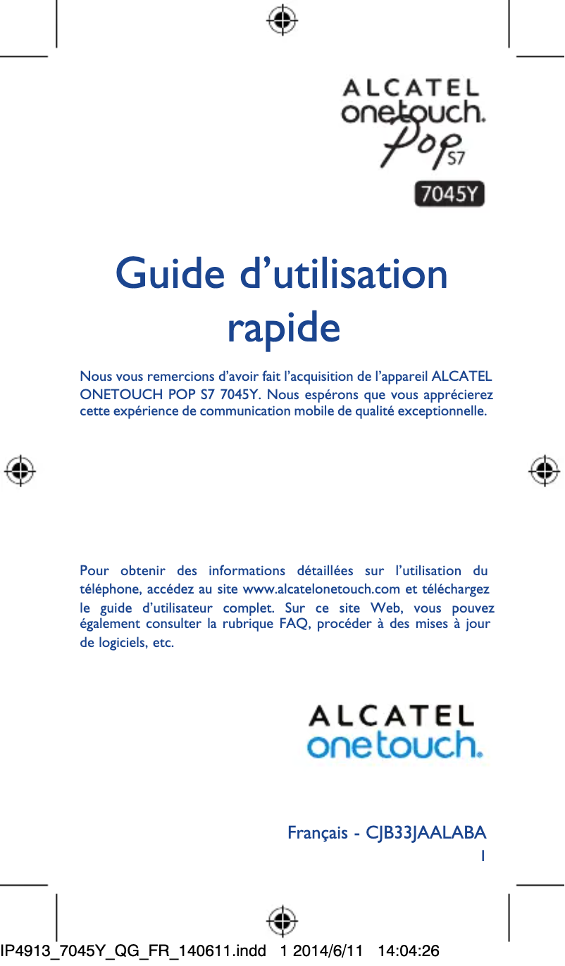 Page n°1 - Manuel utilisateur Alcatel One Touch Pop S7 7045Y