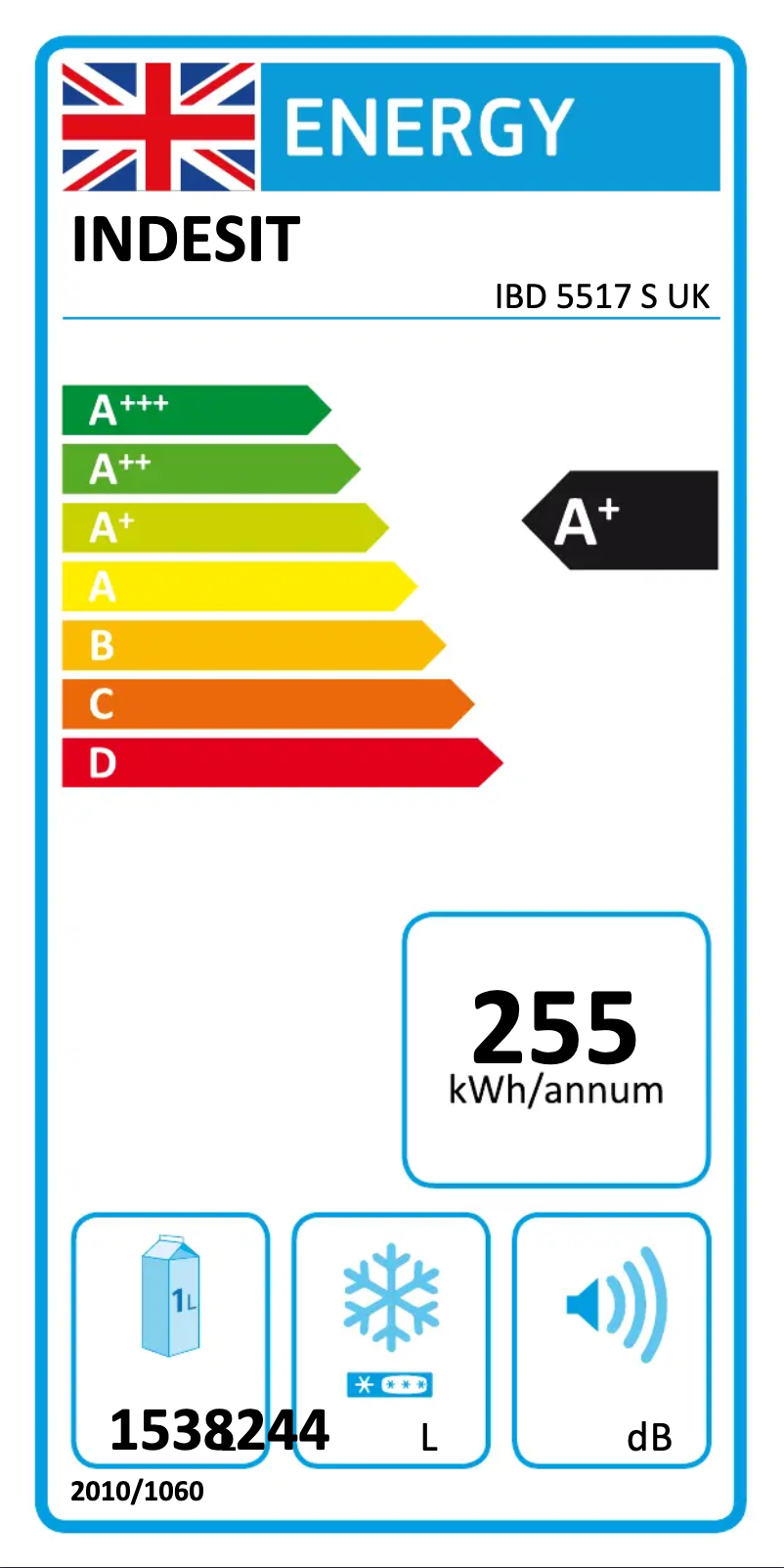 Page 1 de la notice Label énergétique Indesit IBD 5517 S UK