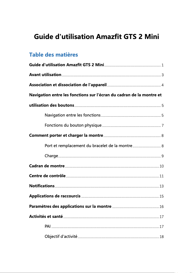 Page n°1 - Manuel utilisateur Amazfit GTS 2 Mini