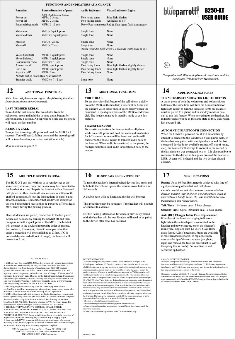 Page n°1 - Manuel utilisateur VXi BlueParrott B250-XT