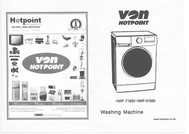 Page 1 de la notice Manuel utilisateur Von Hotpoint HWF-916SI