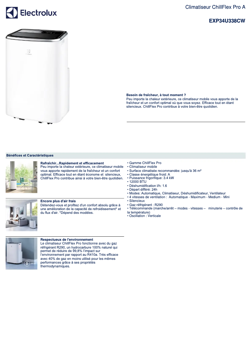 Page 1 de la notice Fiche technique Electrolux EXP34U338CW