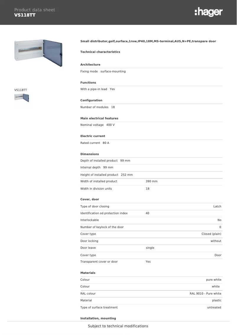 Image de la première page du manuel de l'appareil VS118TT