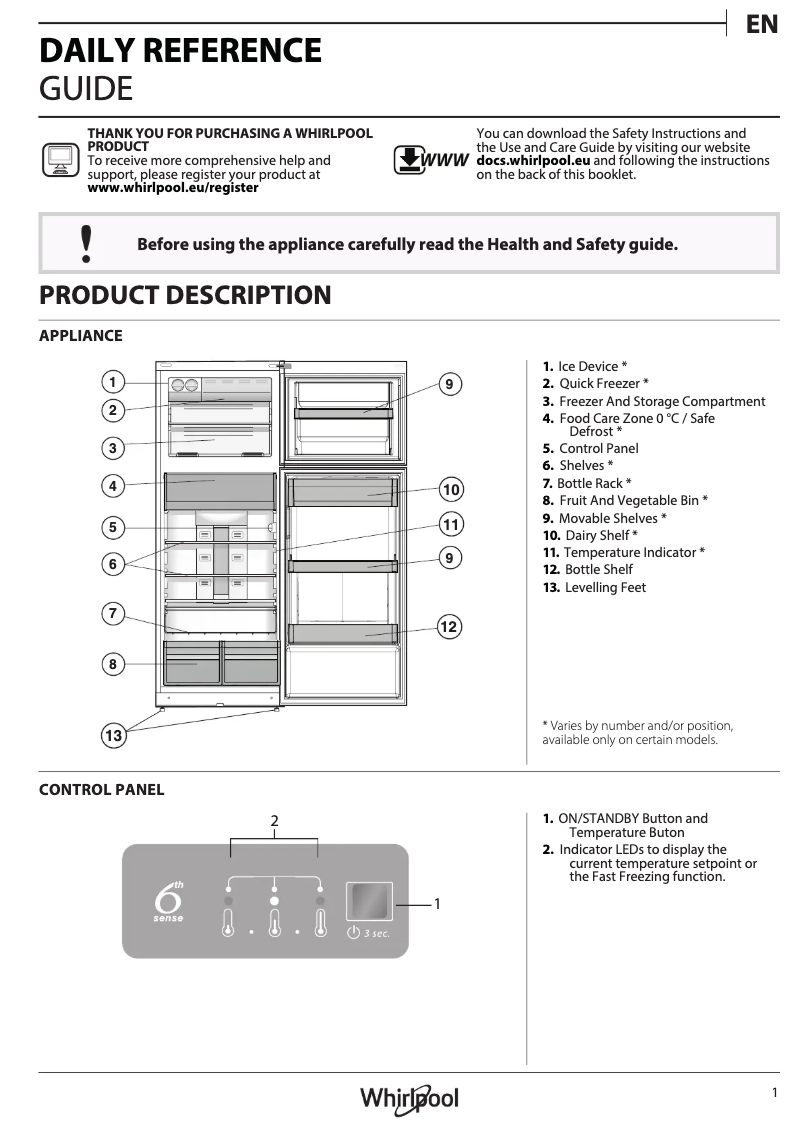 Page n°1 - Manuel utilisateur Whirlpool WT70I 832 W
