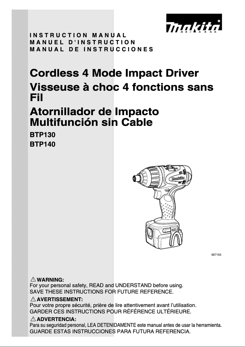 Page 1 de la notice Manuel utilisateur Makita BTP130Z