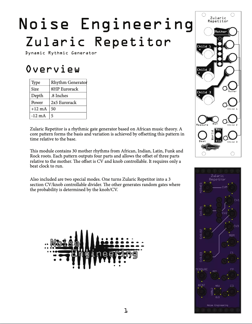 Page n°1 - Manuel utilisateur Noise Engineering Zularic Repetitor