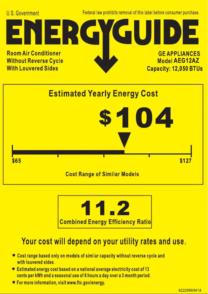 Page 1 de la notice Label énergétique GE AEG12AZE