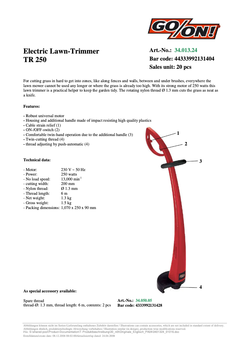 Página 1 del manual Manual de usuario GO/ON TR 250