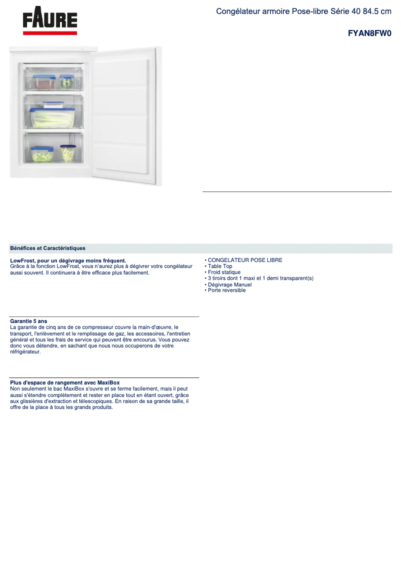 Page n°1 - Fiche technique Electrolux FYAN8FW0