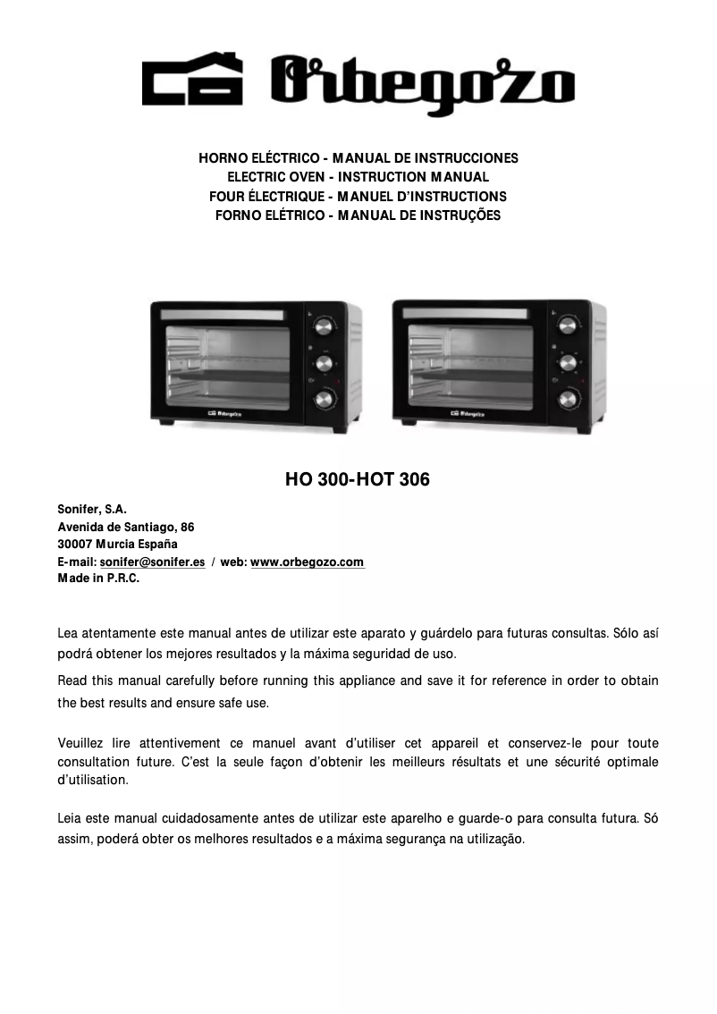 Page 1 de la notice Manuel utilisateur Orbegozo HOT 306