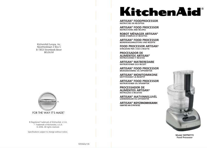 Page 1 de la notice Manuel utilisateur KitchenAid 5KFPM770