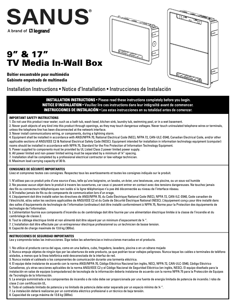 Page n°1 - Manuel utilisateur Sanus SA-IWB9