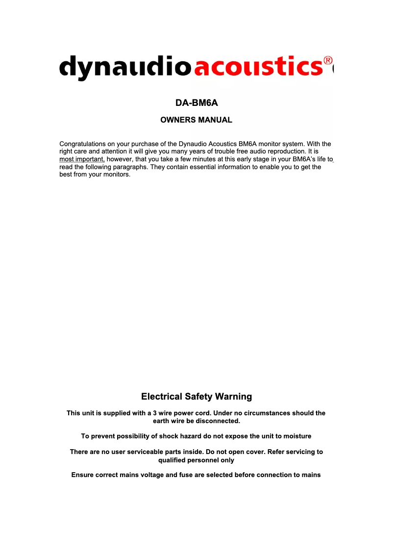 Page n°1 - Manuel utilisateur Dynaudio DA-BM6A