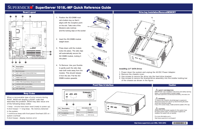 Page 1 de la notice Manuel utilisateur Supermicro SuperServer 1018L-MP