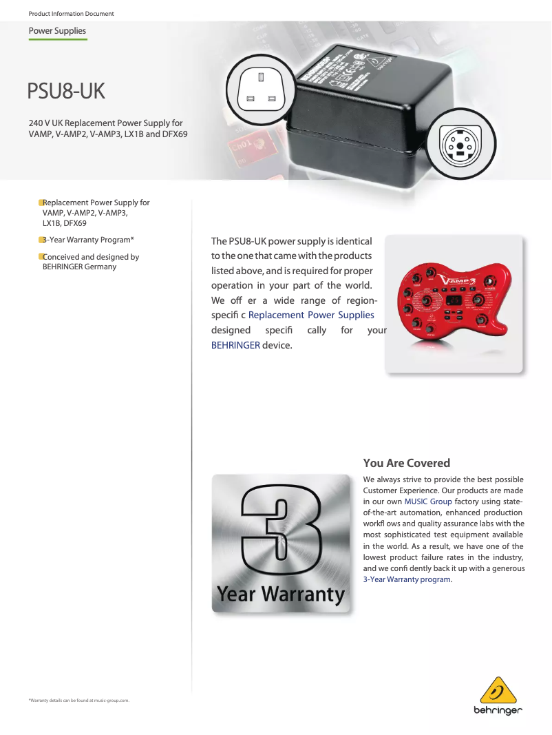 Image de la première page du manuel de l'appareil PSU8-UK