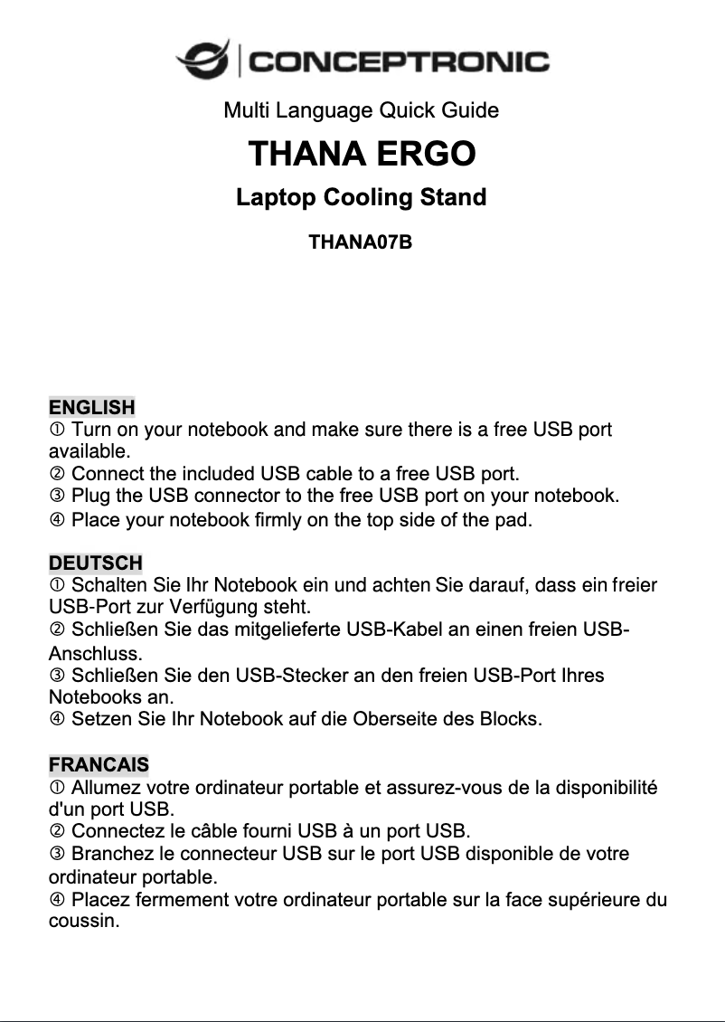 Page 1 de la notice Manuel utilisateur Conceptronic THANA07B