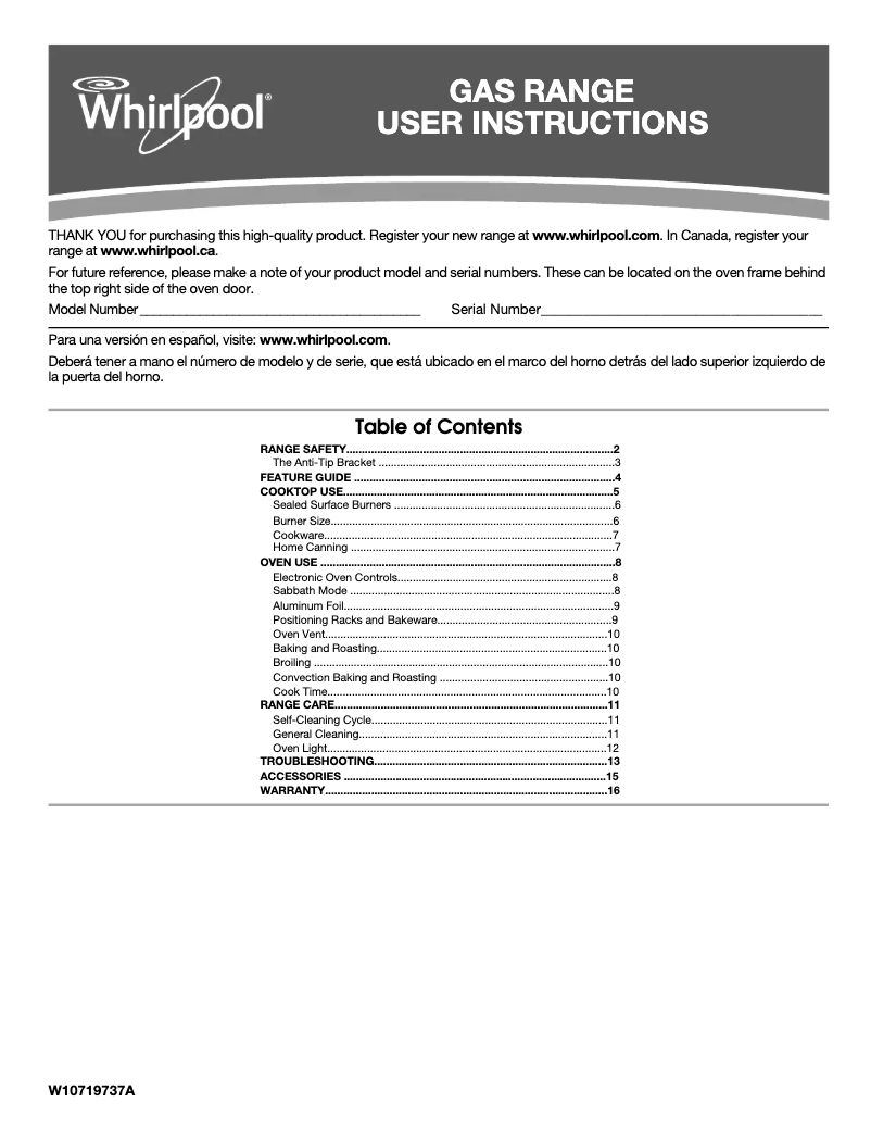 Page 1 de la notice Manuel d'utilisation et d'entretien Whirlpool WFG550S0HV