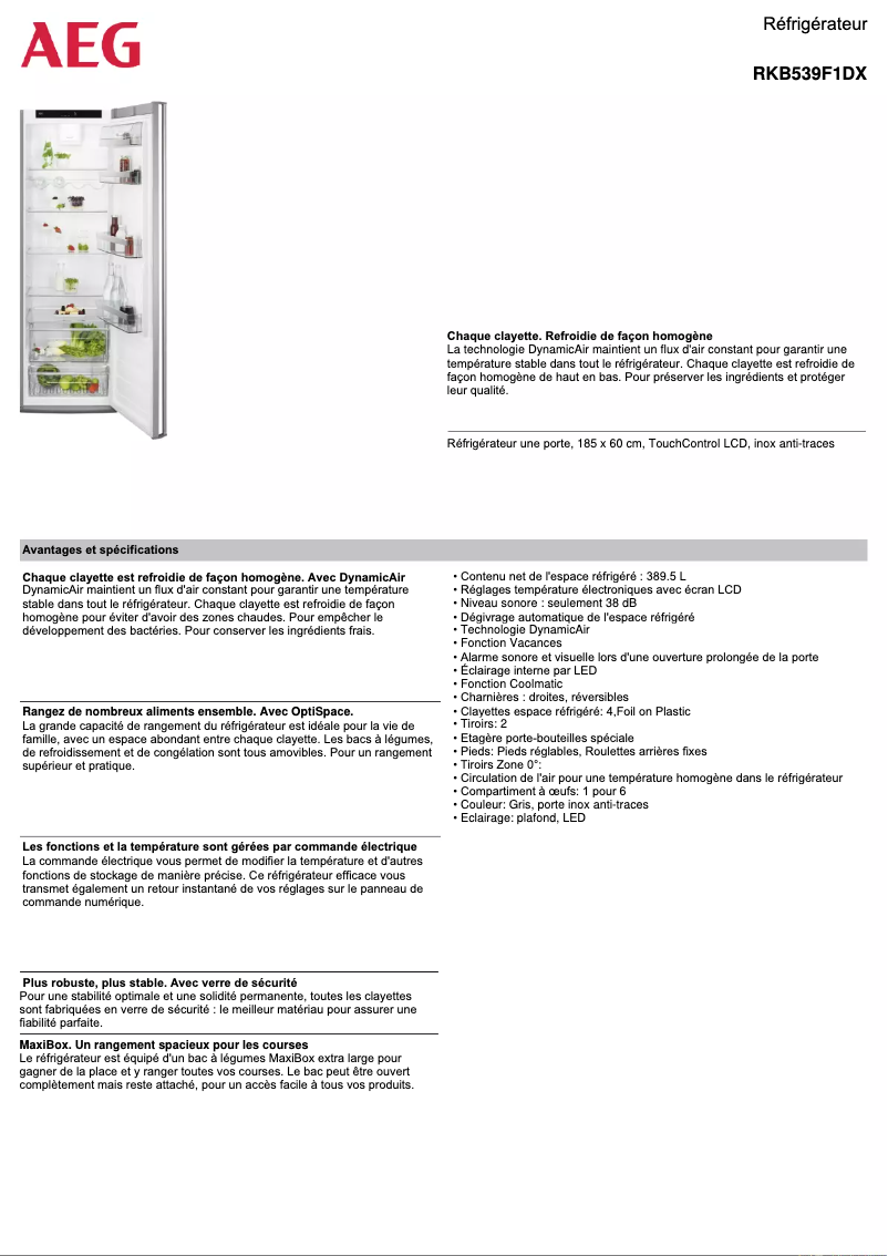 Page 1 de la notice Fiche technique AEG RKB539F1DX