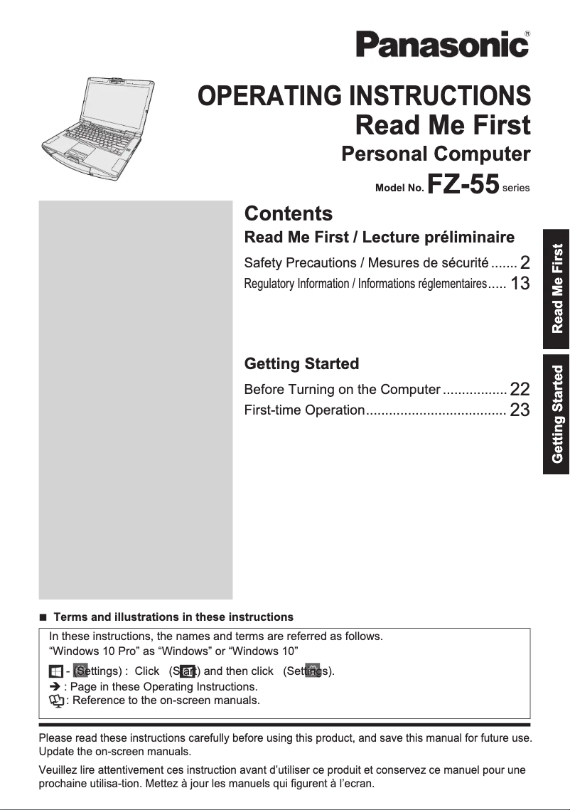 Página 1 del manual Manual de usuario Panasonic Toughbook 55