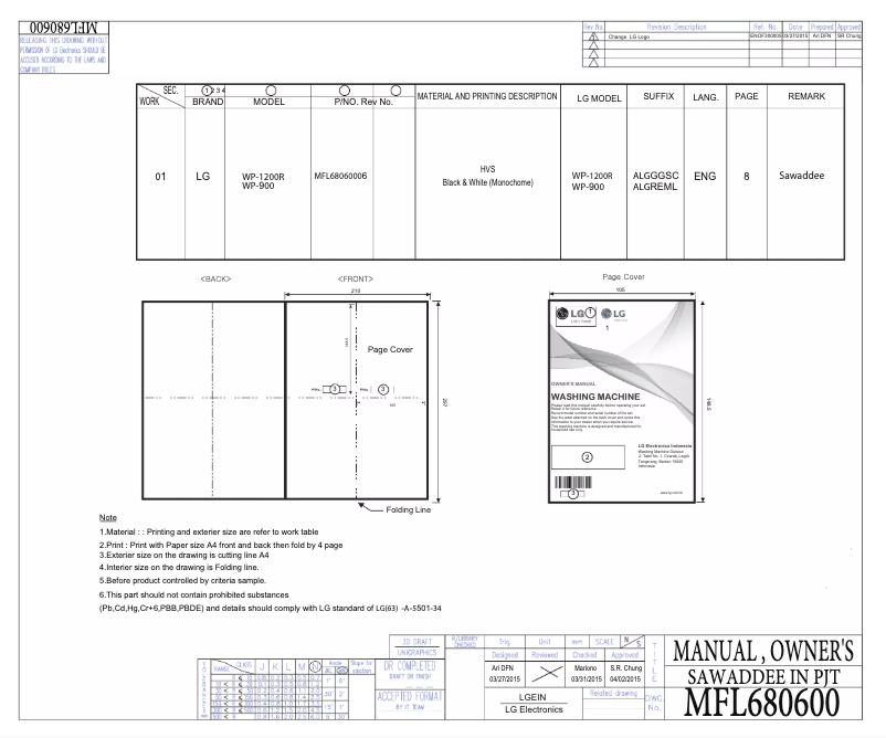 Page 1 de la notice Manuel utilisateur LG WP-900