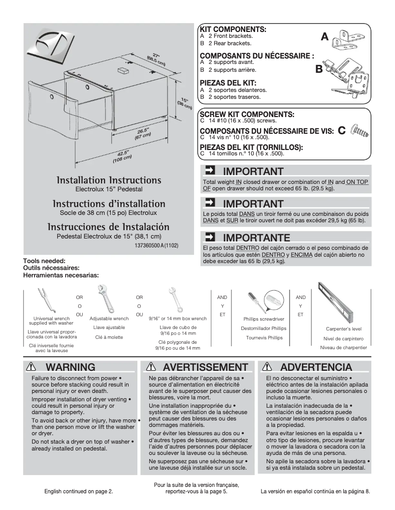 Page 1 de la notice Manuel utilisateur Electrolux EPWD15T