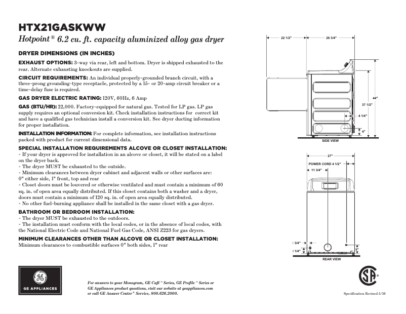 Page n°1 - Fiche technique Hotpoint HTX21GASKWW