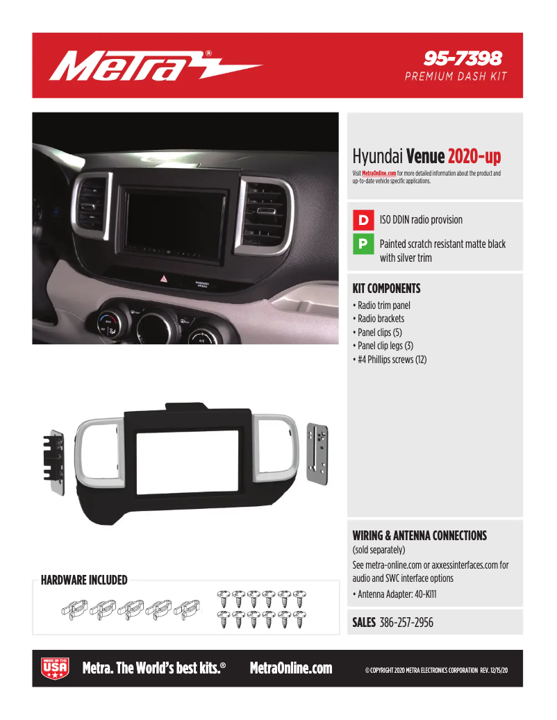 Page 1 de la notice Fiche technique Metra 95-7398